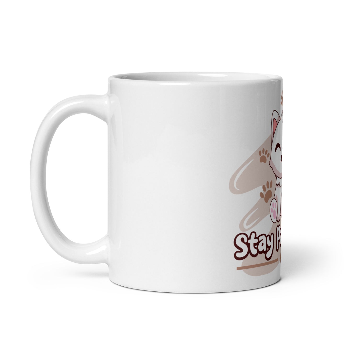Cute Cat Mug – Stay Pawsitive (Pink Splash) - JollyKitties