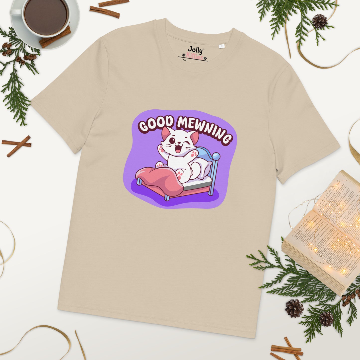 Cute Cat T-Shirt – Good Mewning (Purple Edition) - JollyKitties