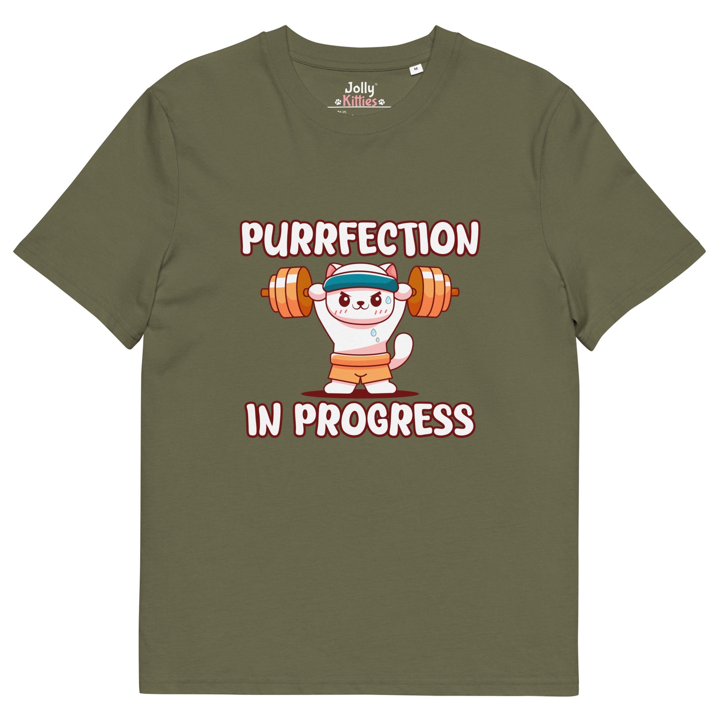 Funny Cat T-Shirt – Purrfection in Progress (Weightlifting Edition) - JollyKitties