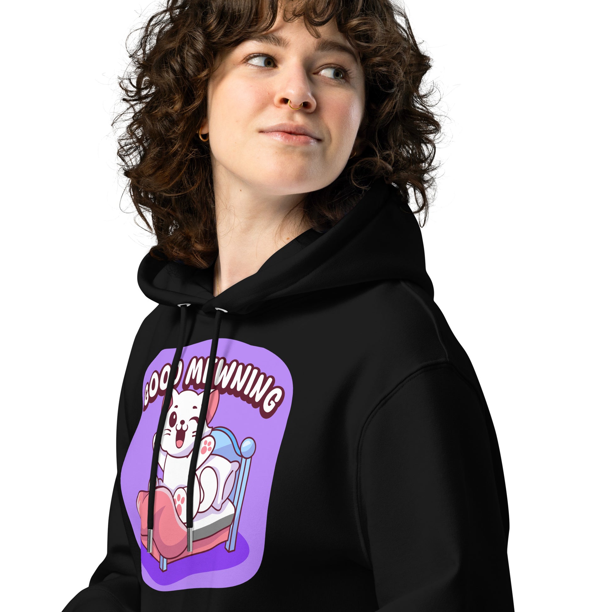 Cute Cat Hoodie – Good Mewning (Purple Edition) - JollyKitties
