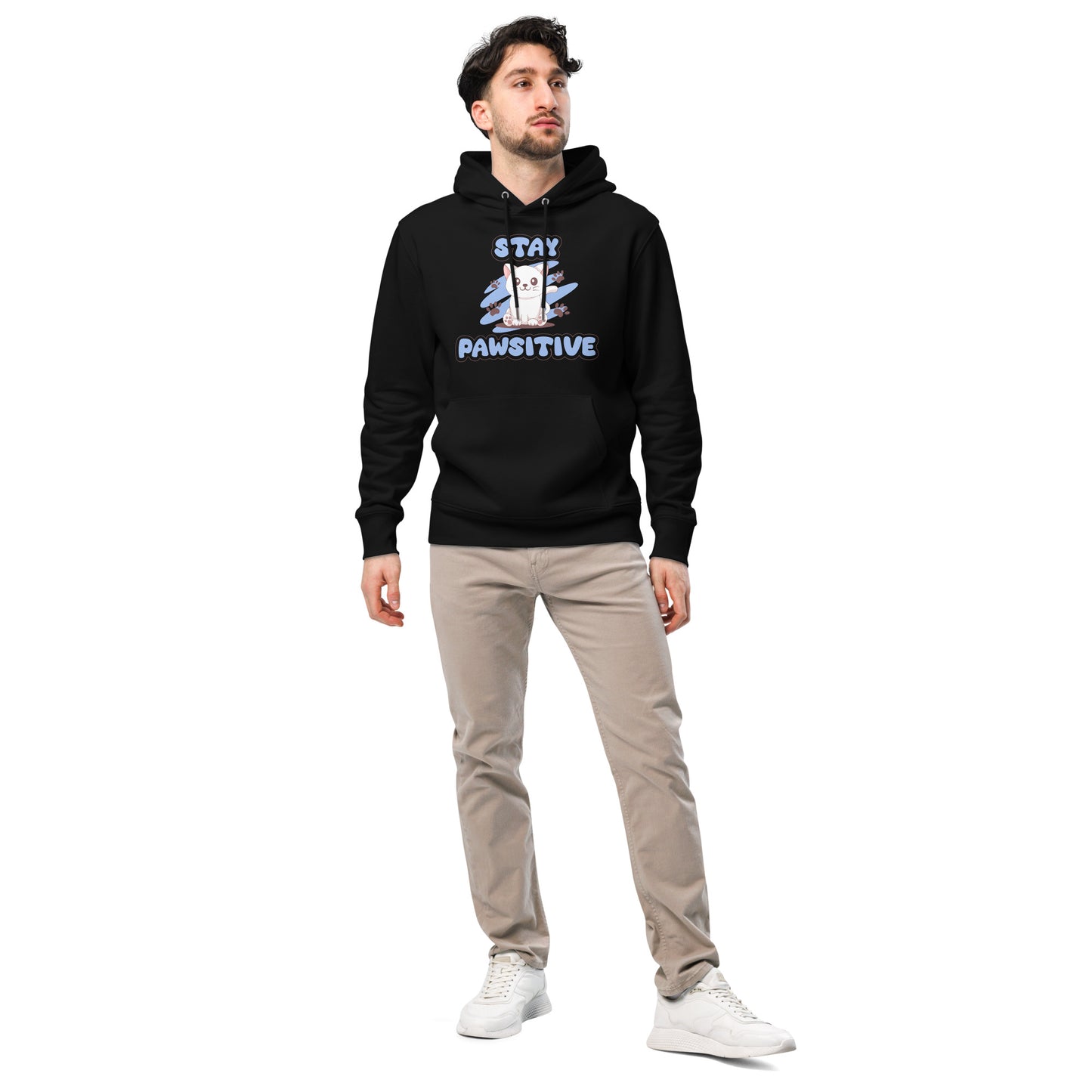 Cute Cat Hoodie – Stay Pawsitive (Blue Zen) - JollyKitties