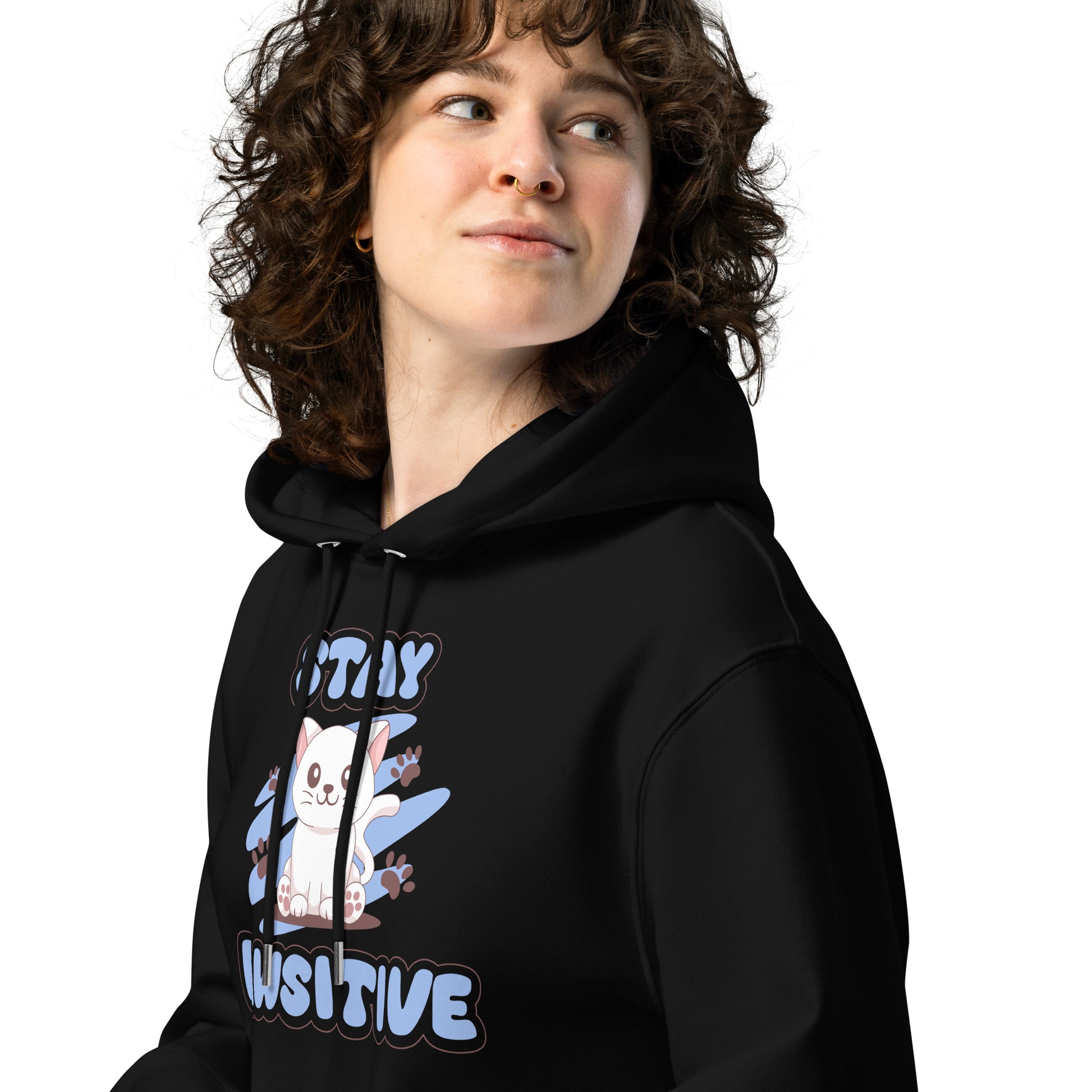 Cute Cat Hoodie – Stay Pawsitive (Blue Zen) - JollyKitties