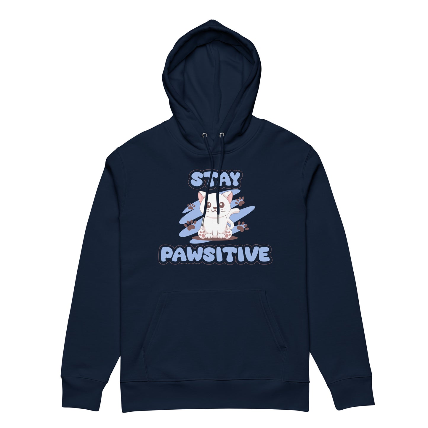 Cute Cat Hoodie – Stay Pawsitive (Blue Zen) - JollyKitties