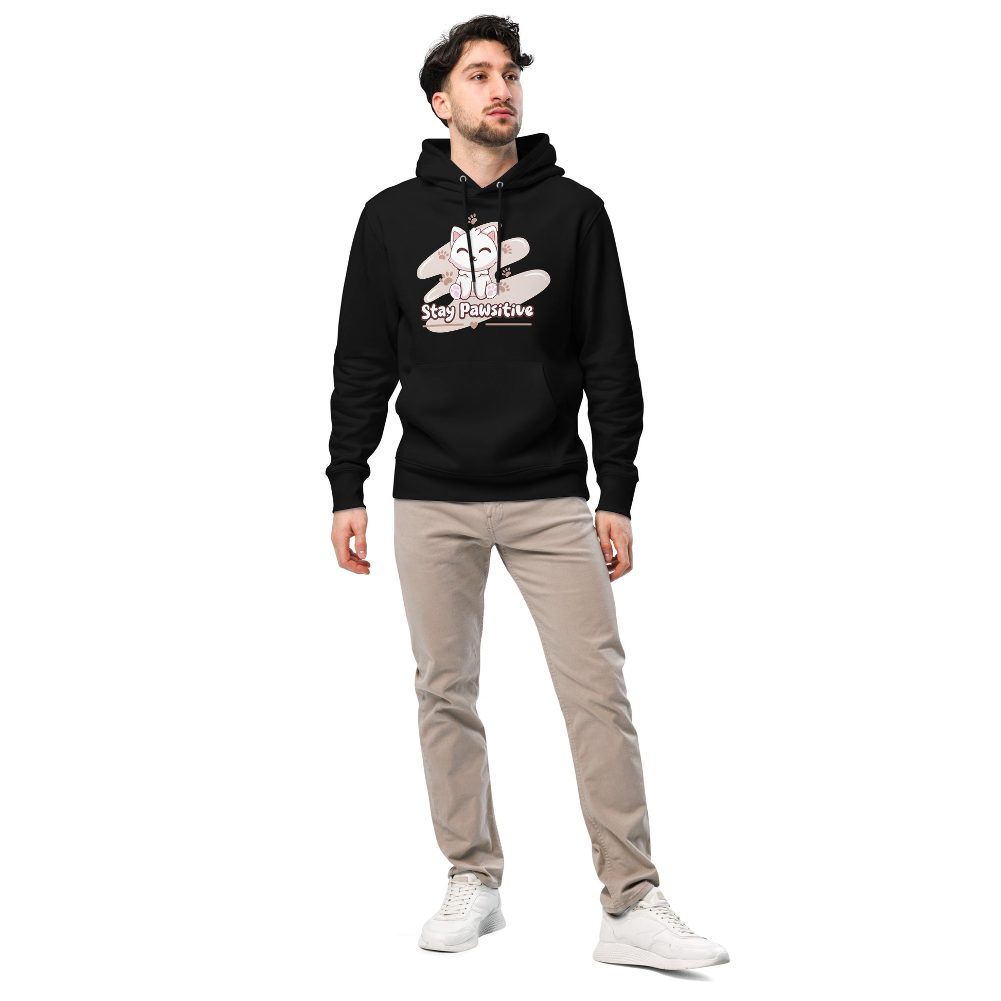 Cute Cat Hoodie – Stay Pawsitive (Pink Splash) - JollyKitties