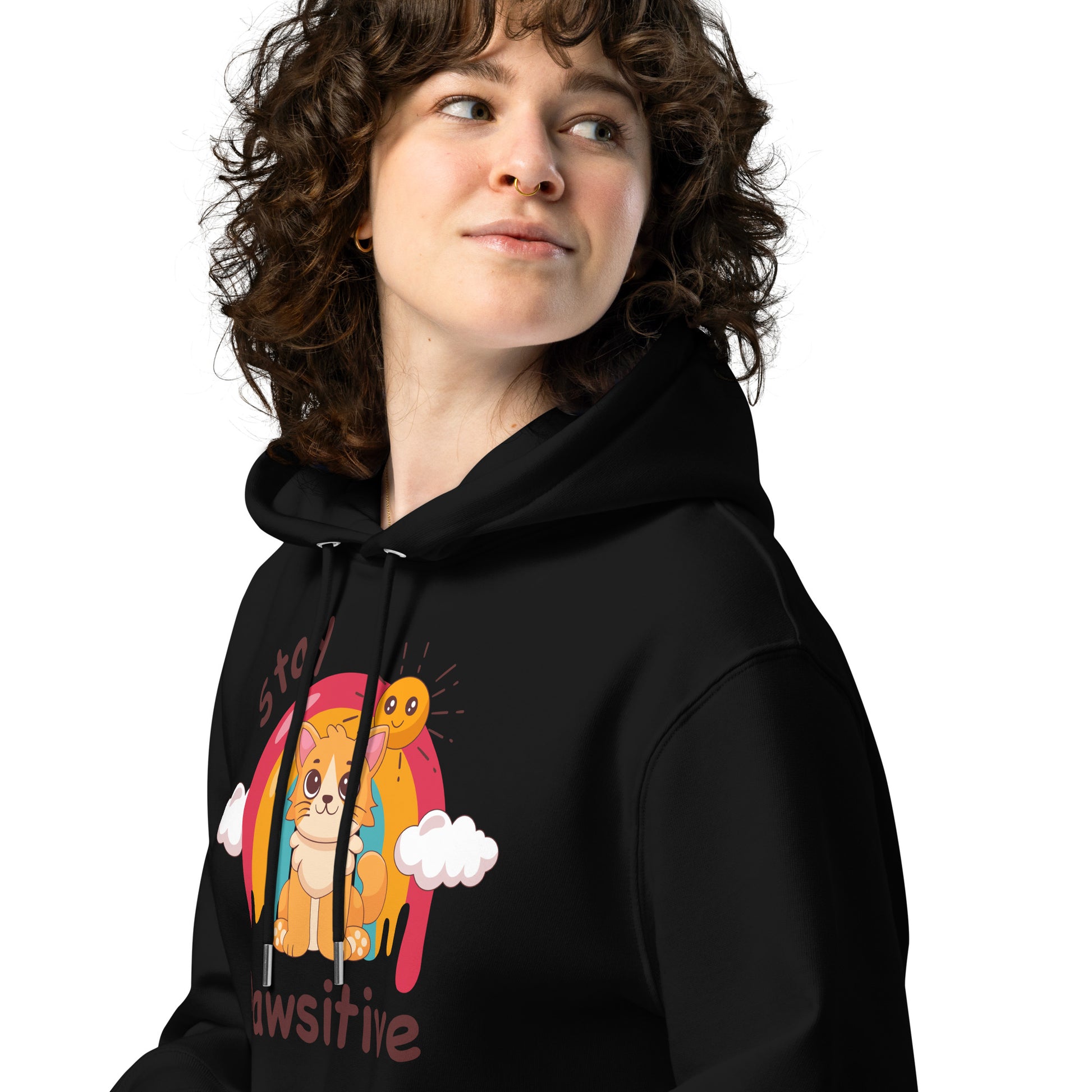 Cute Cat Hoodie – Stay Pawsitive (Rainbow Joy) - JollyKitties