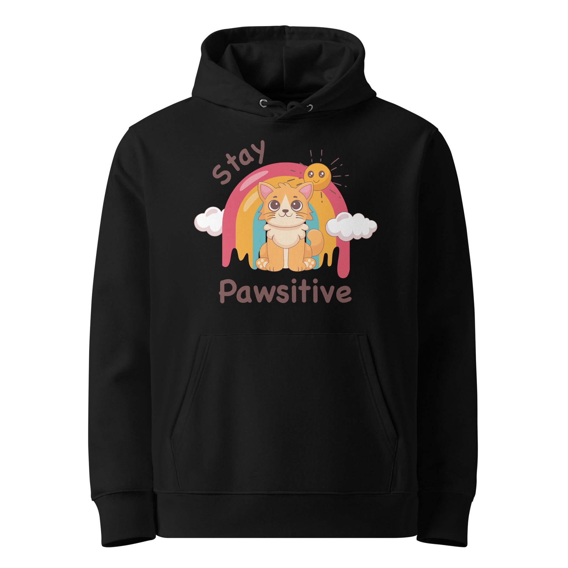Cute Cat Hoodie – Stay Pawsitive (Rainbow Joy) - JollyKitties