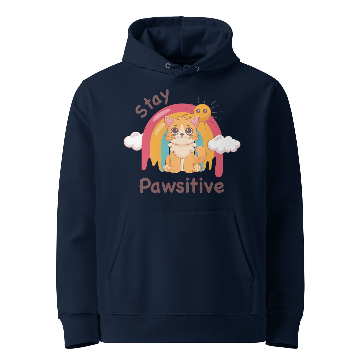 Cute Cat Hoodie – Stay Pawsitive (Rainbow Joy) - JollyKitties