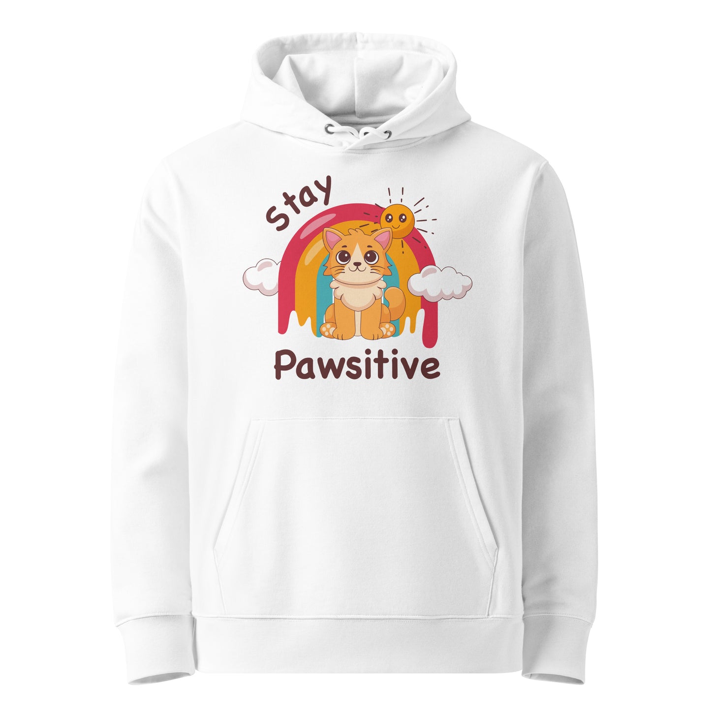 Cute Cat Hoodie – Stay Pawsitive (Rainbow Joy) - JollyKitties