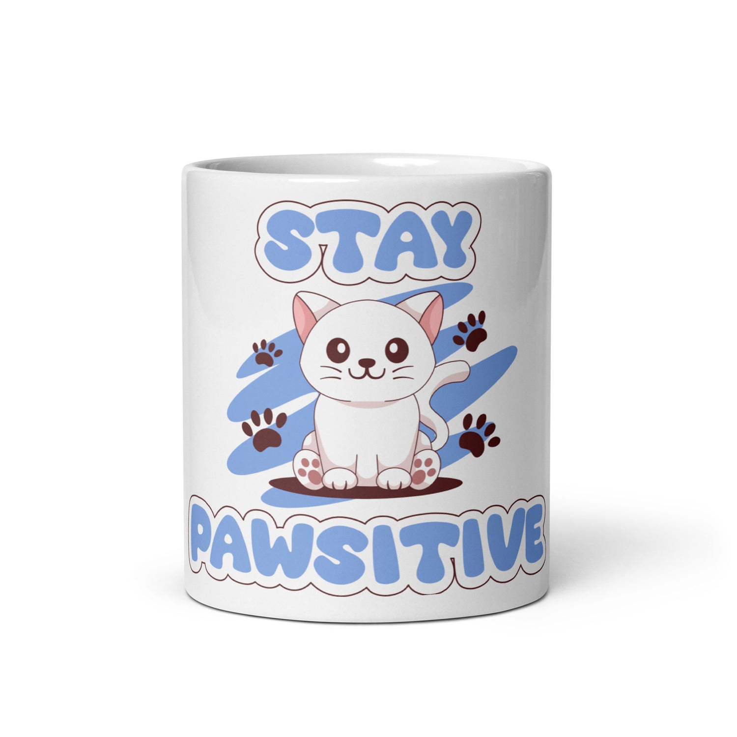Cute Cat Mug – Stay Pawsitive (Blue Zen) - JollyKitties