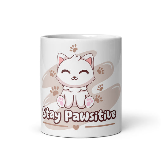 Cute Cat Mug – Stay Pawsitive (Pink Splash) - JollyKitties