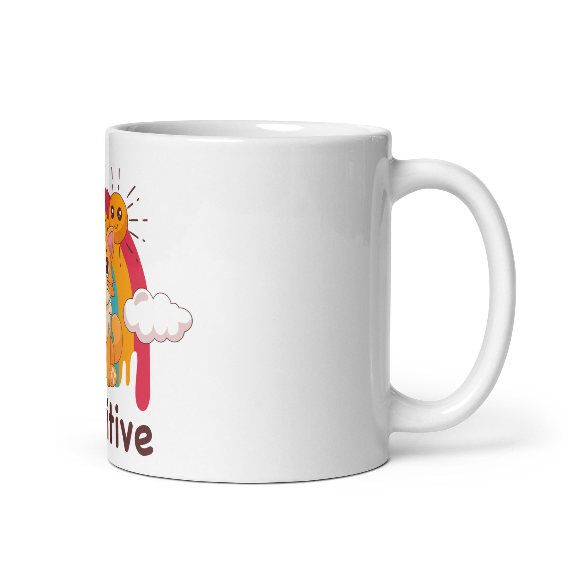 Cute Cat Mug – Stay Pawsitive (Rainbow Joy) - JollyKitties
