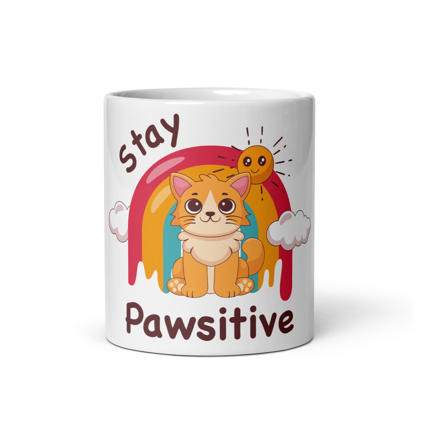 Cute Cat Mug – Stay Pawsitive (Rainbow Joy) - JollyKitties