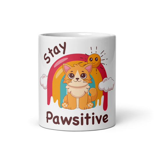 Cute Cat Mug – Stay Pawsitive (Rainbow Joy) - JollyKitties
