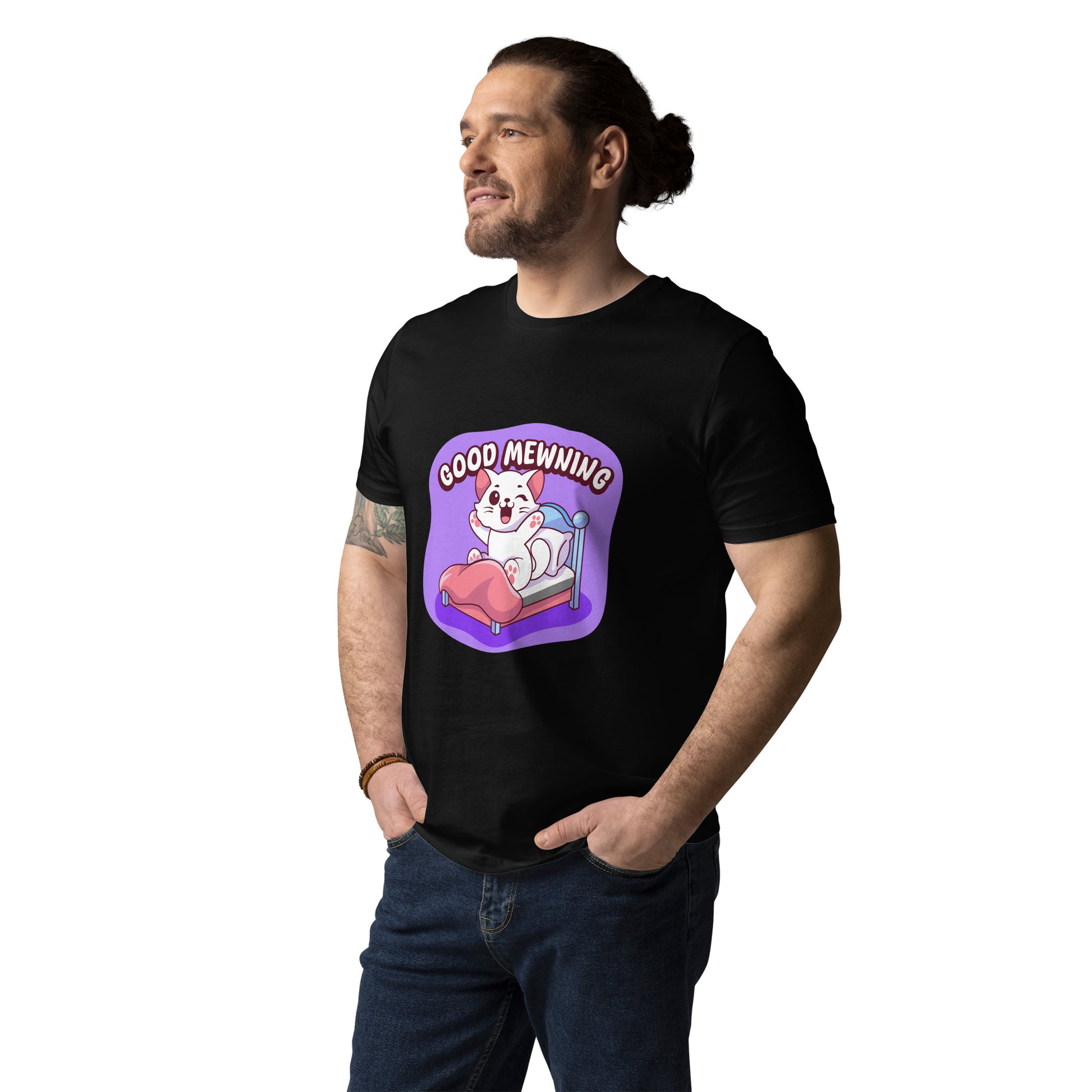 Cute Cat T-Shirt – Good Mewning (Purple Edition) - JollyKitties