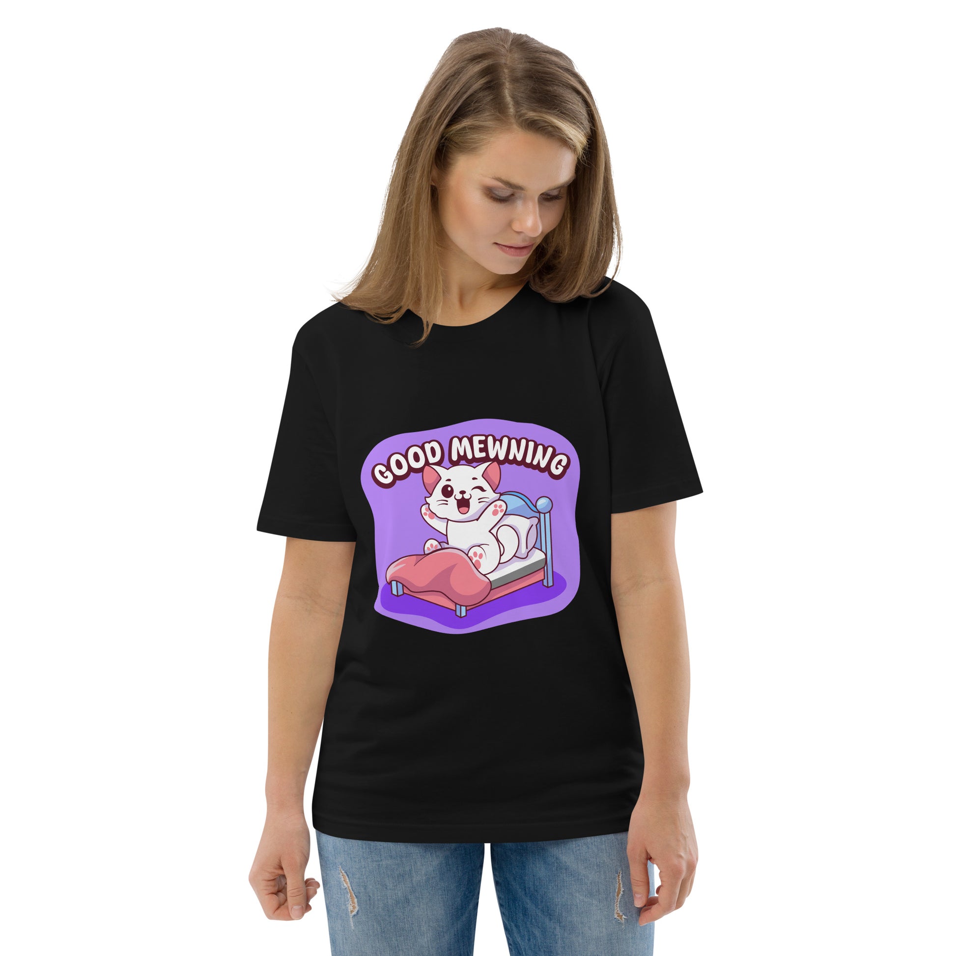 Cute Cat T-Shirt – Good Mewning (Purple Edition) - JollyKitties