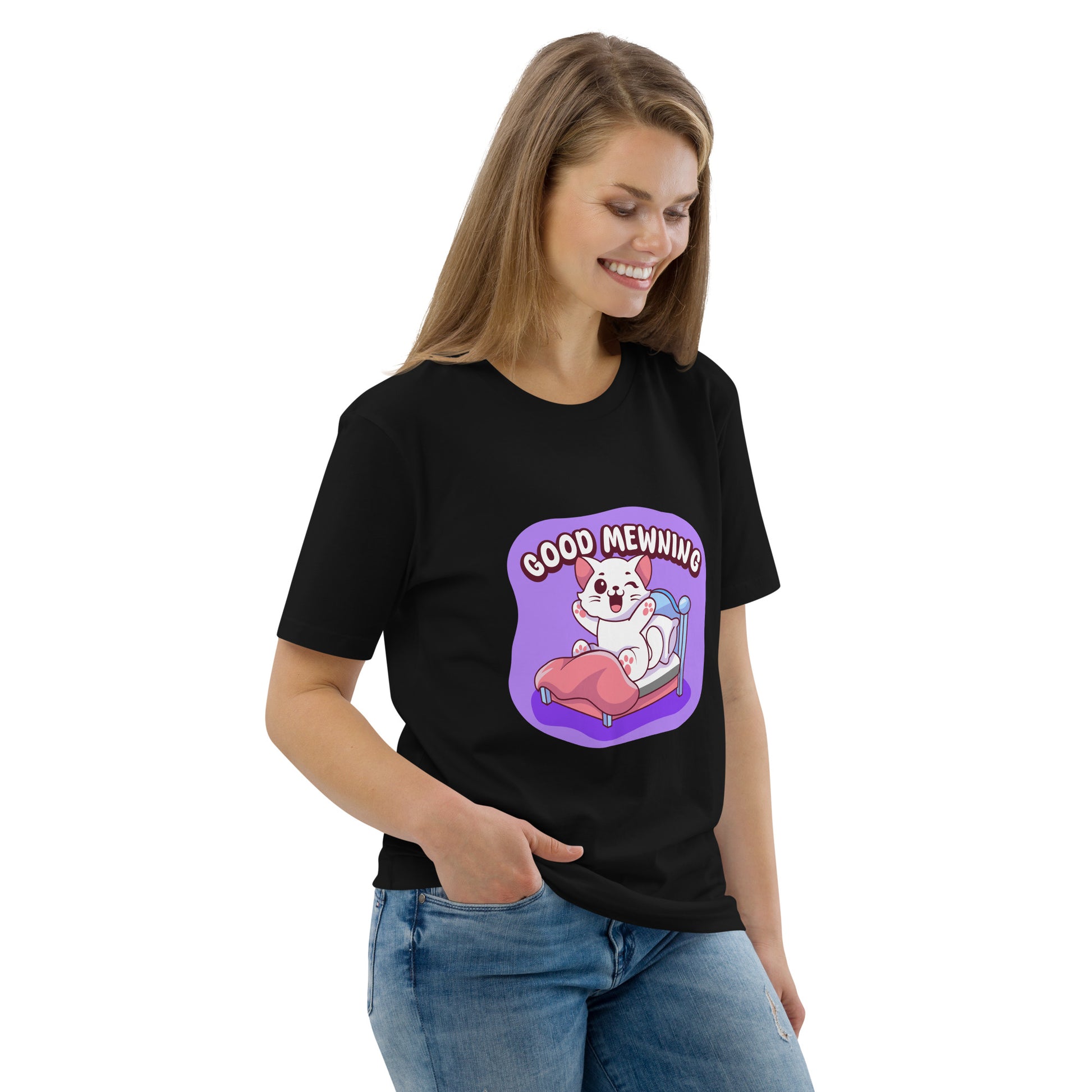 Cute Cat T-Shirt – Good Mewning (Purple Edition) - JollyKitties