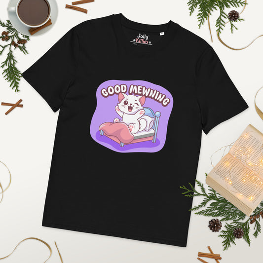 Cute Cat T-Shirt – Good Mewning (Purple Edition) - JollyKitties