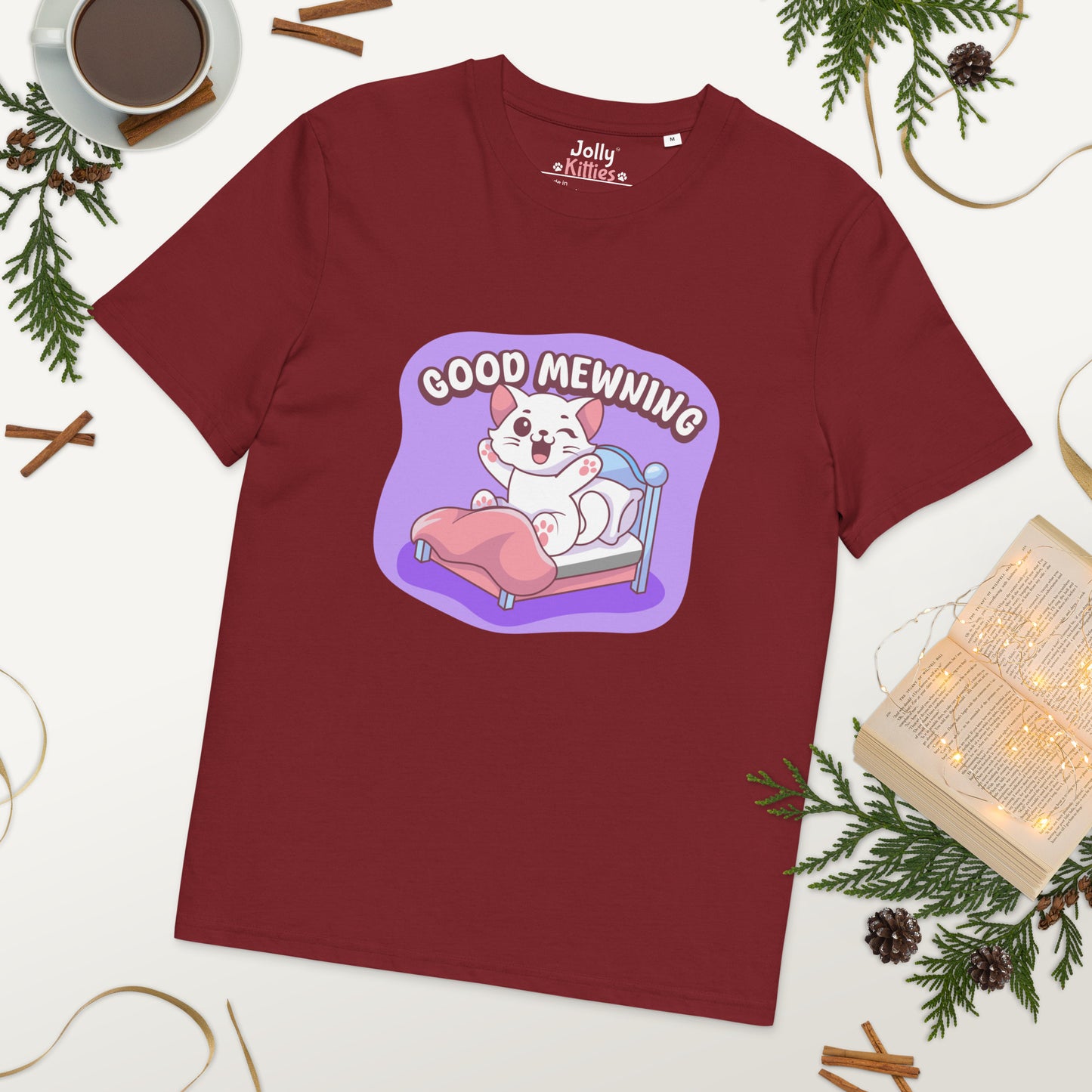 Cute Cat T-Shirt – Good Mewning (Purple Edition) - JollyKitties