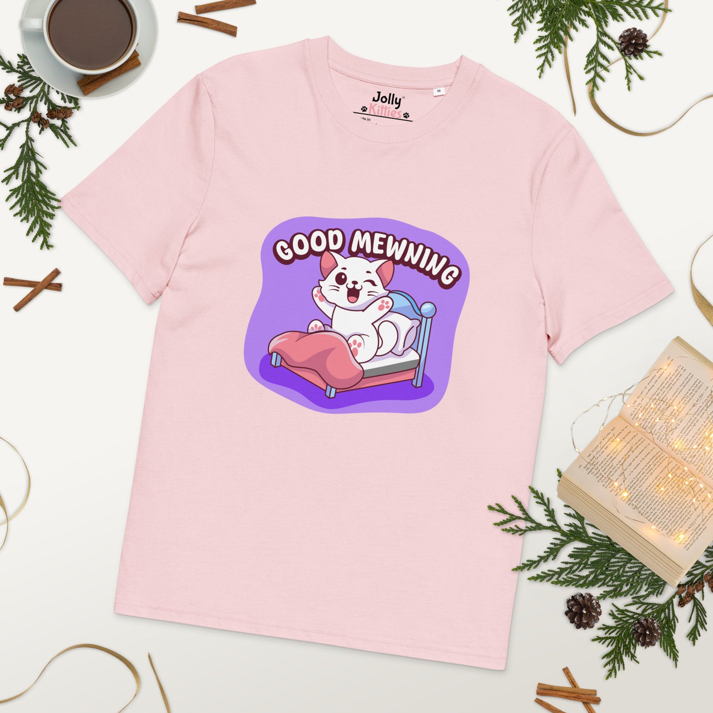 Cute Cat T-Shirt – Good Mewning (Purple Edition) - JollyKitties