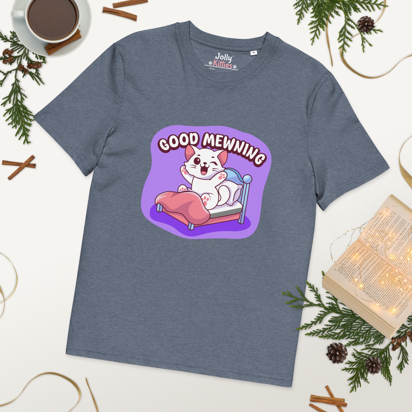 Cute Cat T-Shirt – Good Mewning (Purple Edition) - JollyKitties