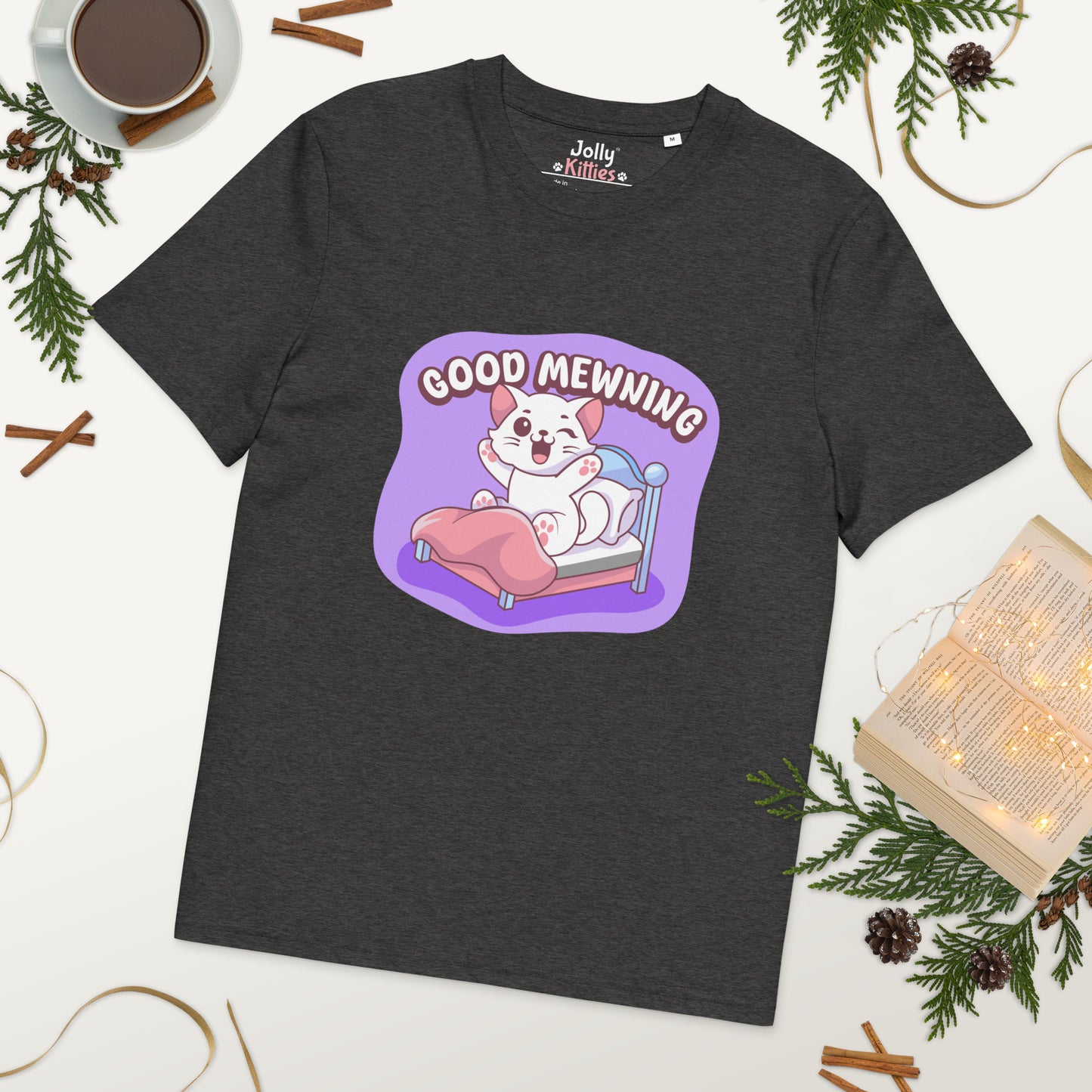 Cute Cat T-Shirt – Good Mewning (Purple Edition) - JollyKitties