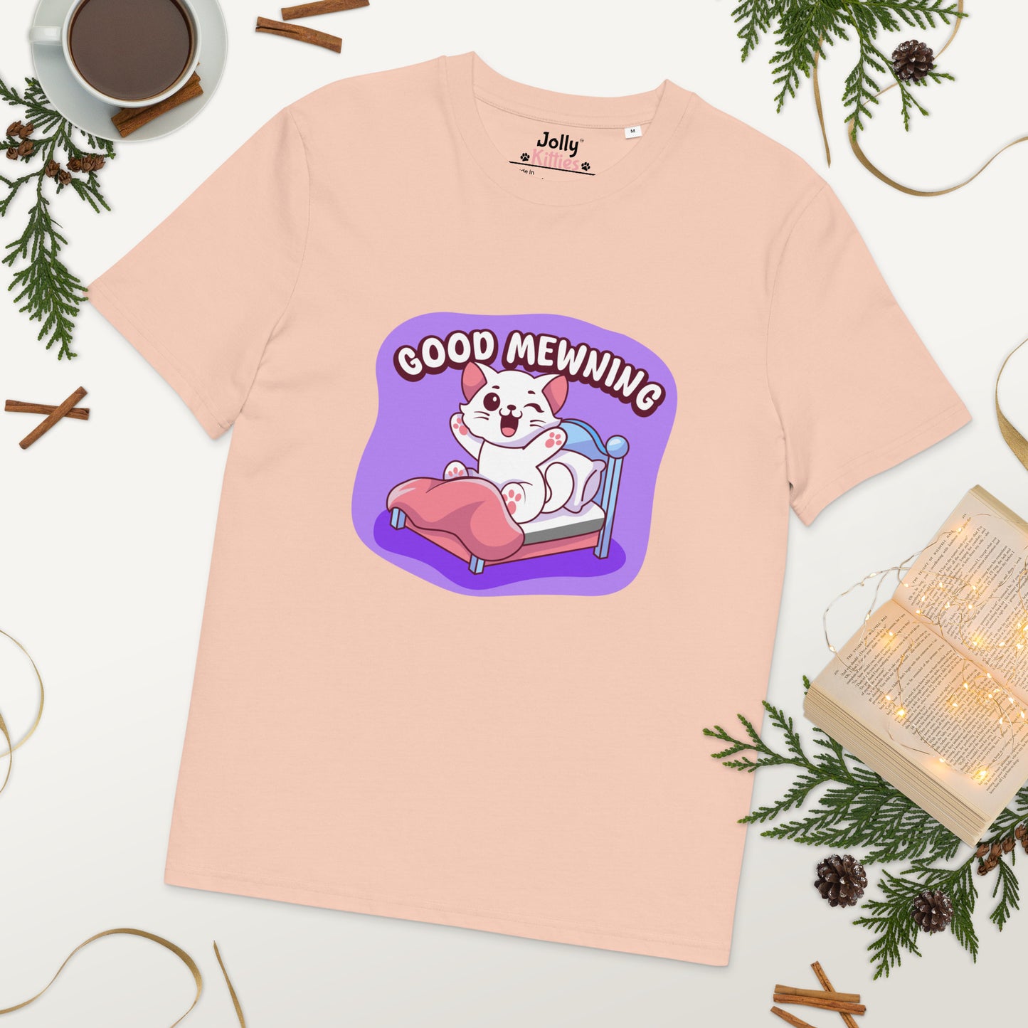 Cute Cat T-Shirt – Good Mewning (Purple Edition) - JollyKitties