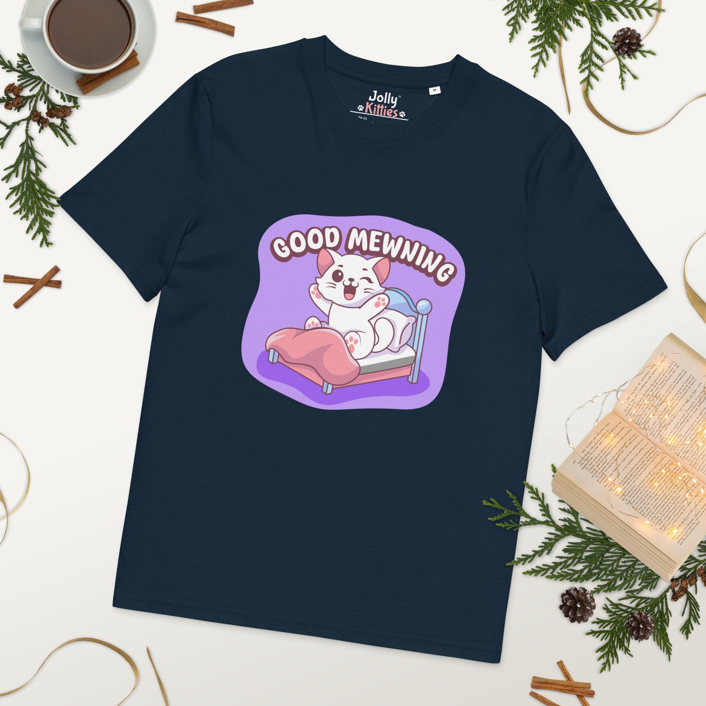 Cute Cat T-Shirt – Good Mewning (Purple Edition) - JollyKitties