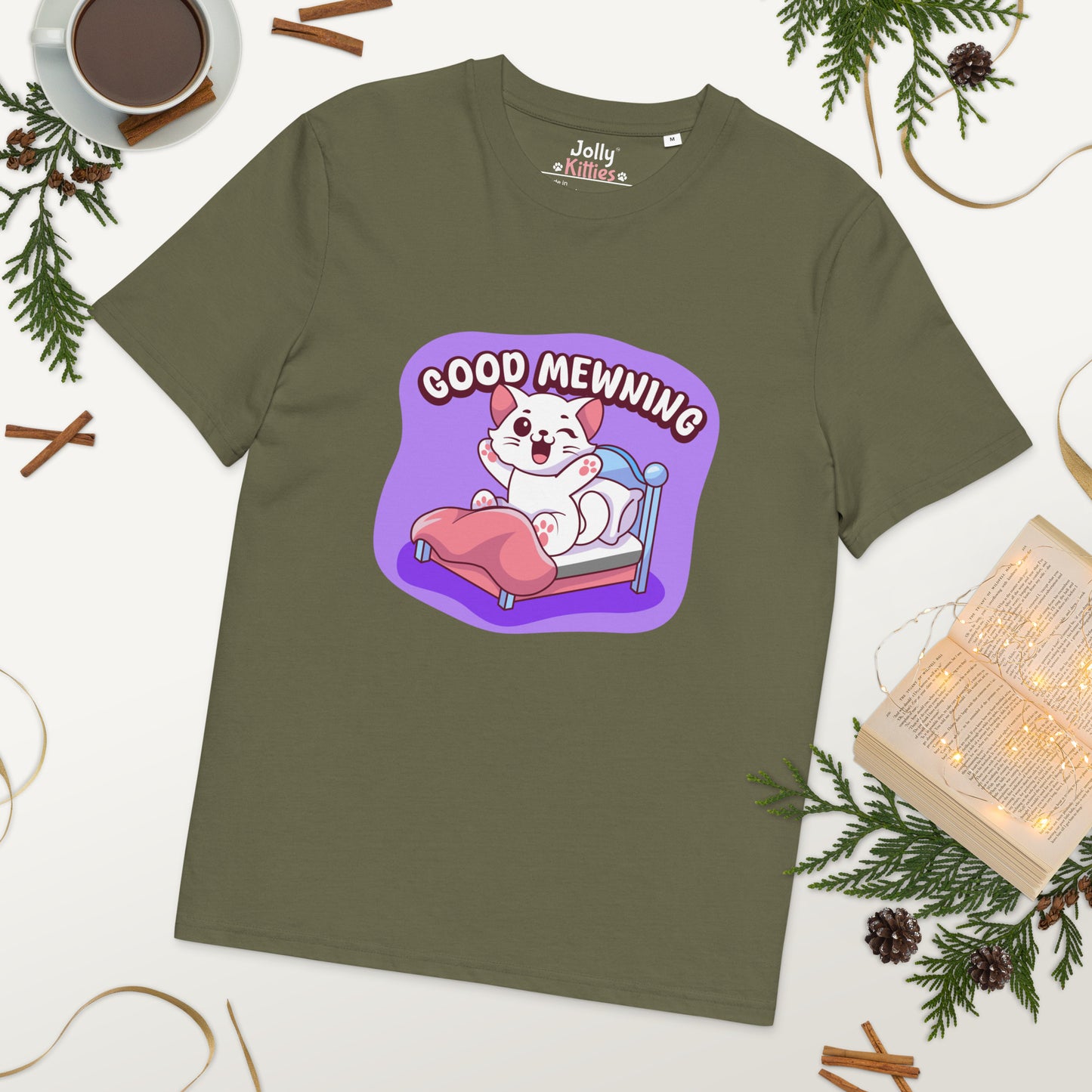 Cute Cat T-Shirt – Good Mewning (Purple Edition) - JollyKitties