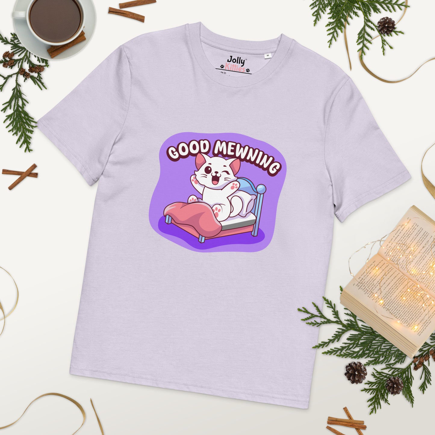 Cute Cat T-Shirt – Good Mewning (Purple Edition) - JollyKitties