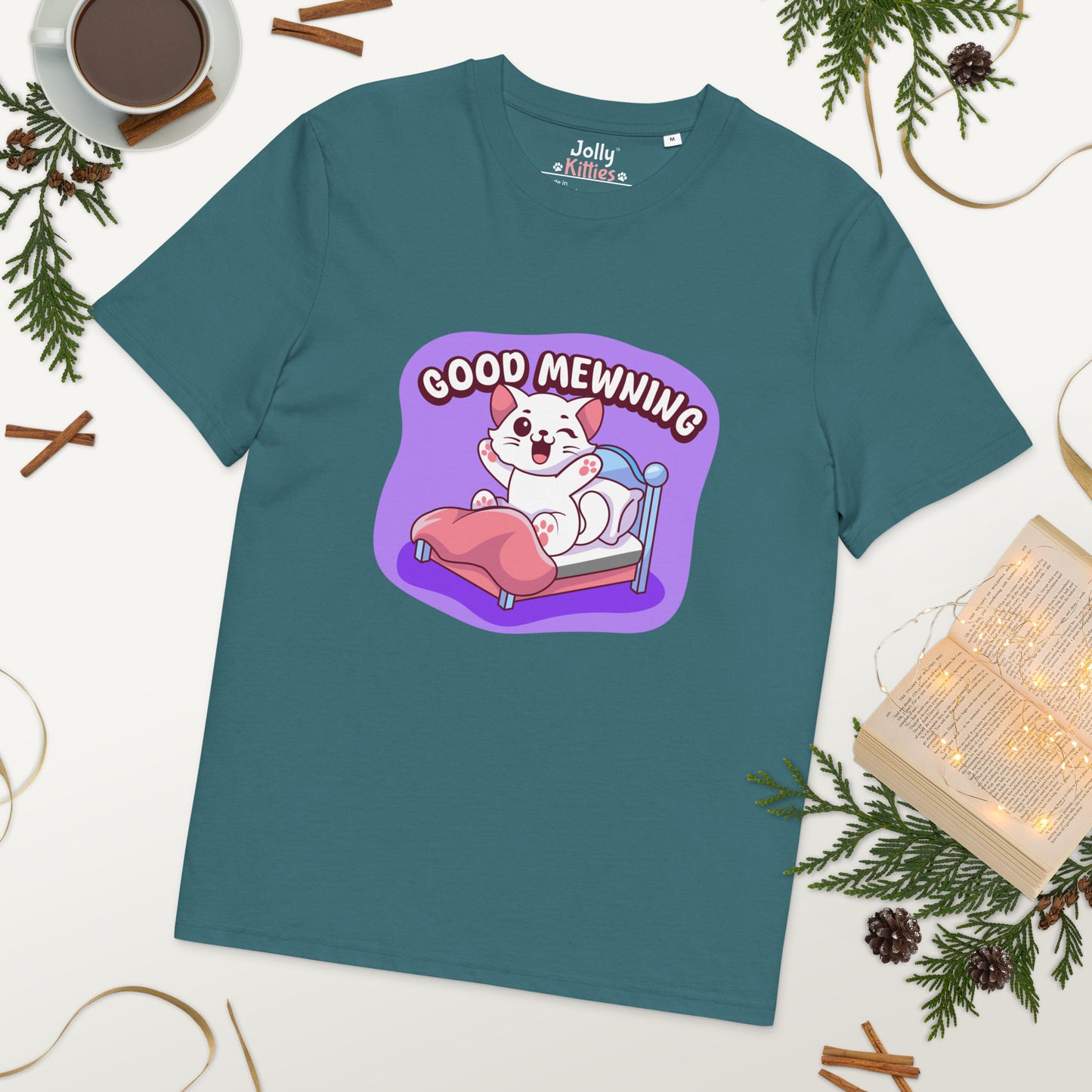 Cute Cat T-Shirt – Good Mewning (Purple Edition) - JollyKitties