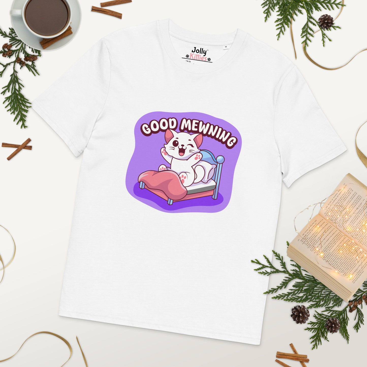 Cute Cat T-Shirt – Good Mewning (Purple Edition) - JollyKitties