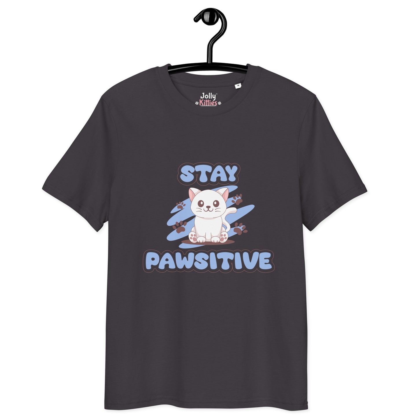 Cute Cat T-Shirt – Stay Pawsitive (Blue Zen) - JollyKitties