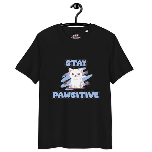 Cute Cat T-Shirt – Stay Pawsitive (Blue Zen) - JollyKitties