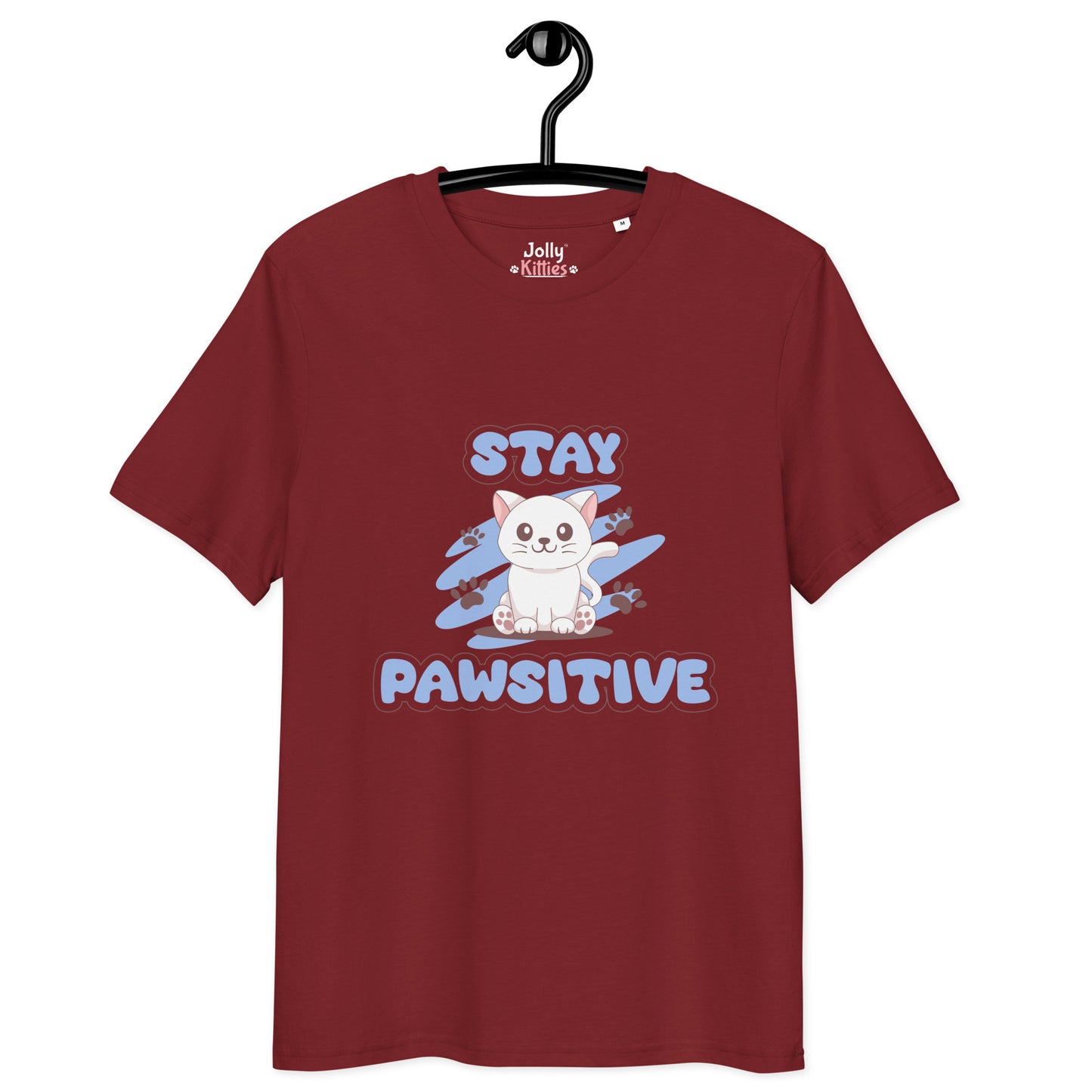 Cute Cat T-Shirt – Stay Pawsitive (Blue Zen) - JollyKitties