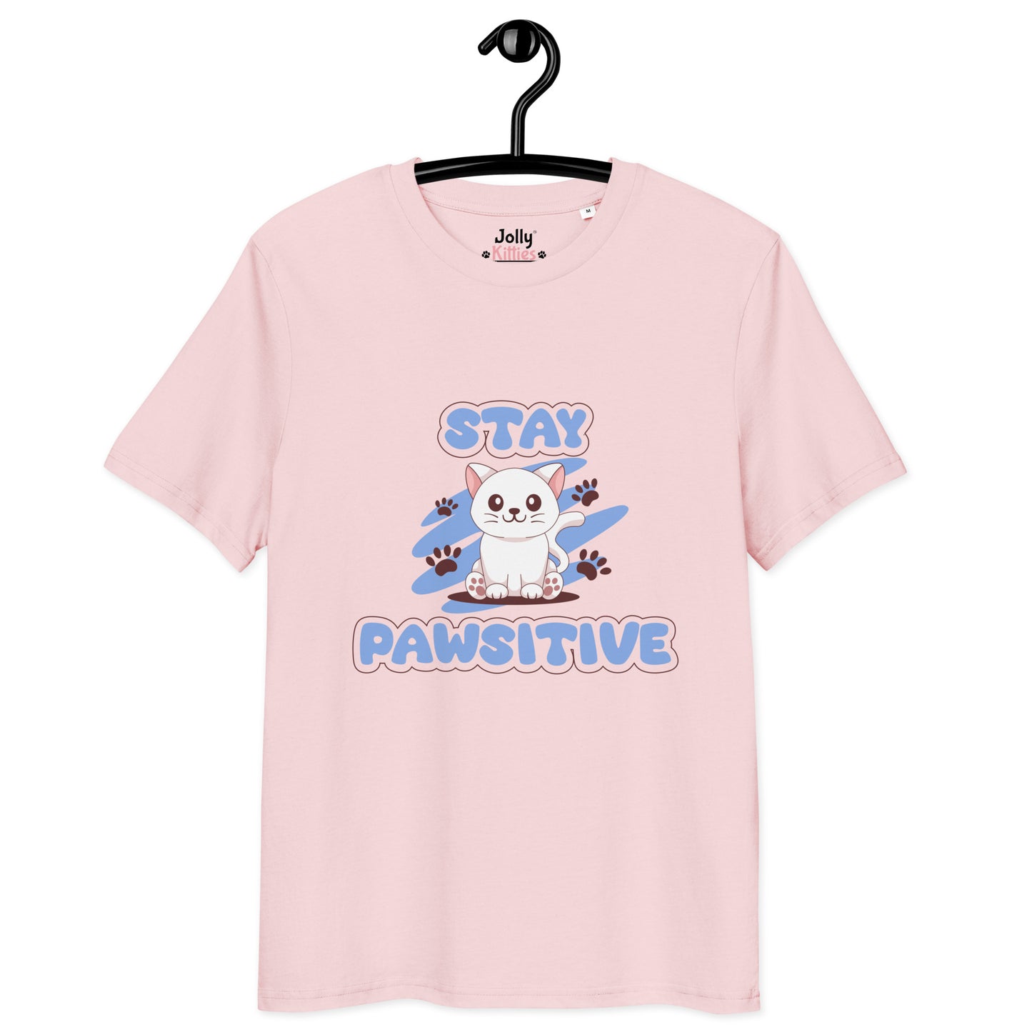 Cute Cat T-Shirt – Stay Pawsitive (Blue Zen) - JollyKitties