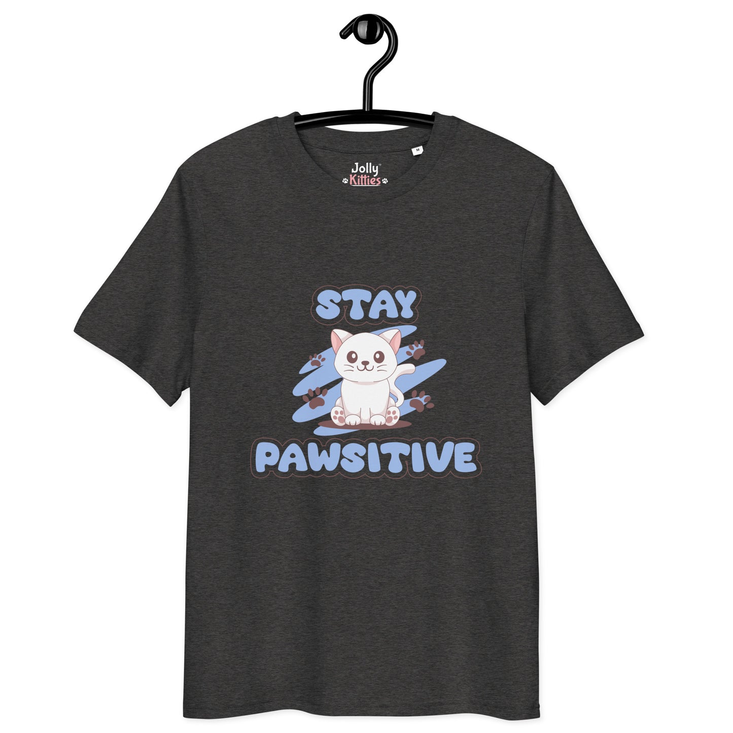 Cute Cat T-Shirt – Stay Pawsitive (Blue Zen) - JollyKitties