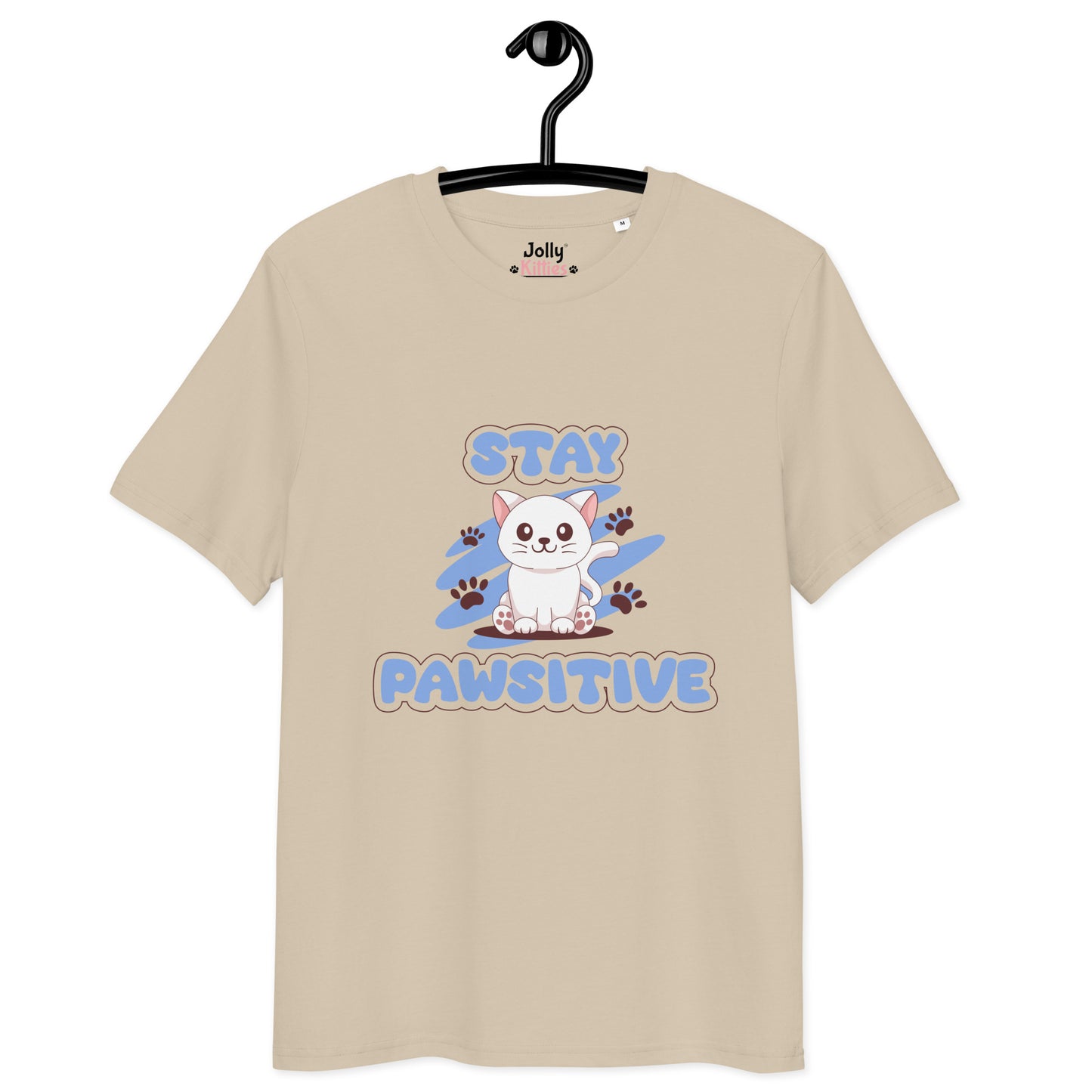 Cute Cat T-Shirt – Stay Pawsitive (Blue Zen) - JollyKitties