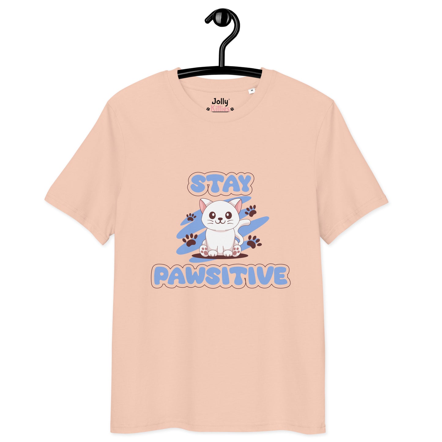 Cute Cat T-Shirt – Stay Pawsitive (Blue Zen) - JollyKitties