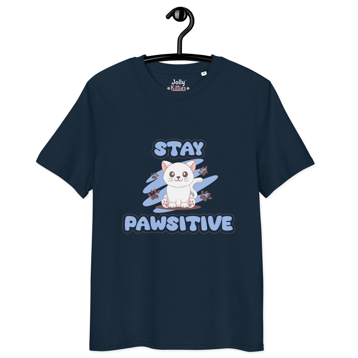 Cute Cat T-Shirt – Stay Pawsitive (Blue Zen) - JollyKitties
