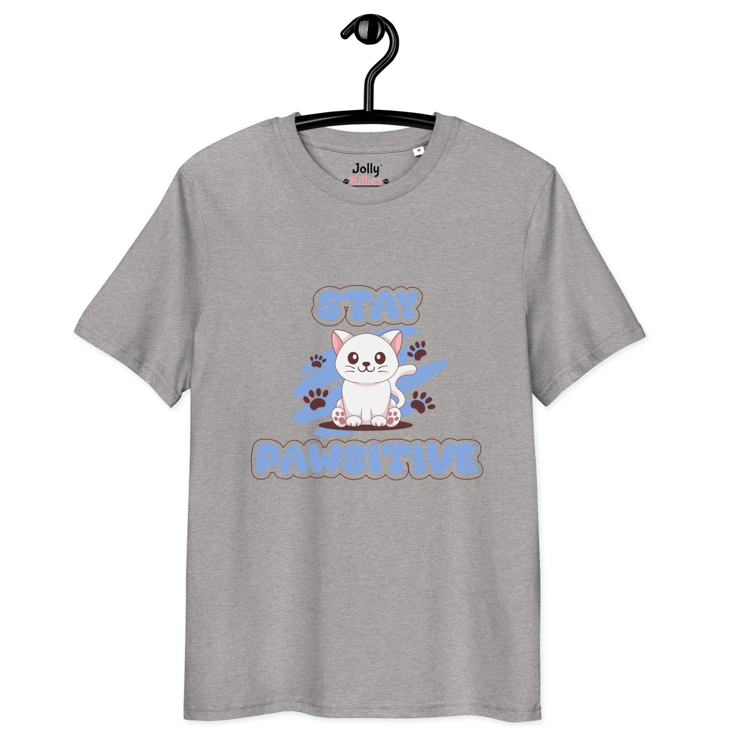 Cute Cat T-Shirt – Stay Pawsitive (Blue Zen) - JollyKitties