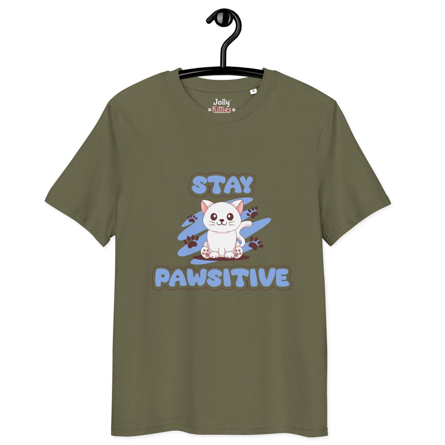 Cute Cat T-Shirt – Stay Pawsitive (Blue Zen) - JollyKitties
