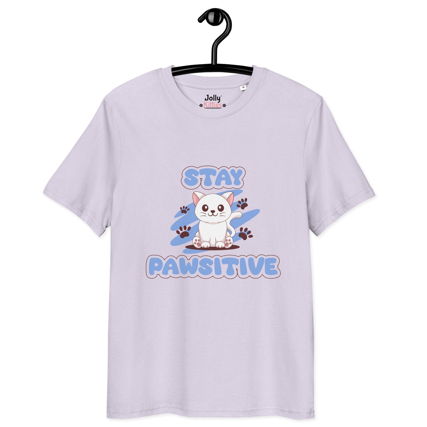 Cute Cat T-Shirt – Stay Pawsitive (Blue Zen) - JollyKitties