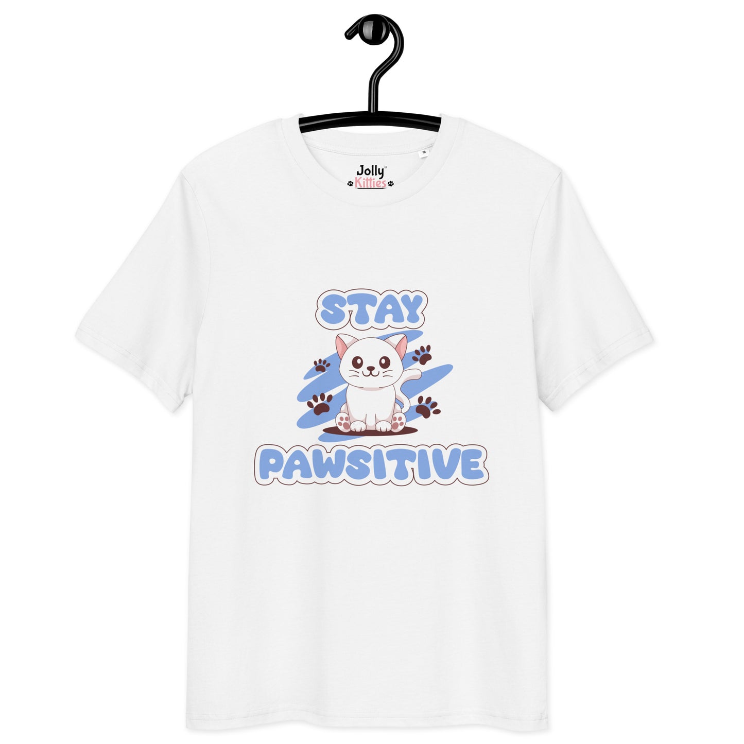 Cute Cat T-Shirt – Stay Pawsitive (Blue Zen) - JollyKitties