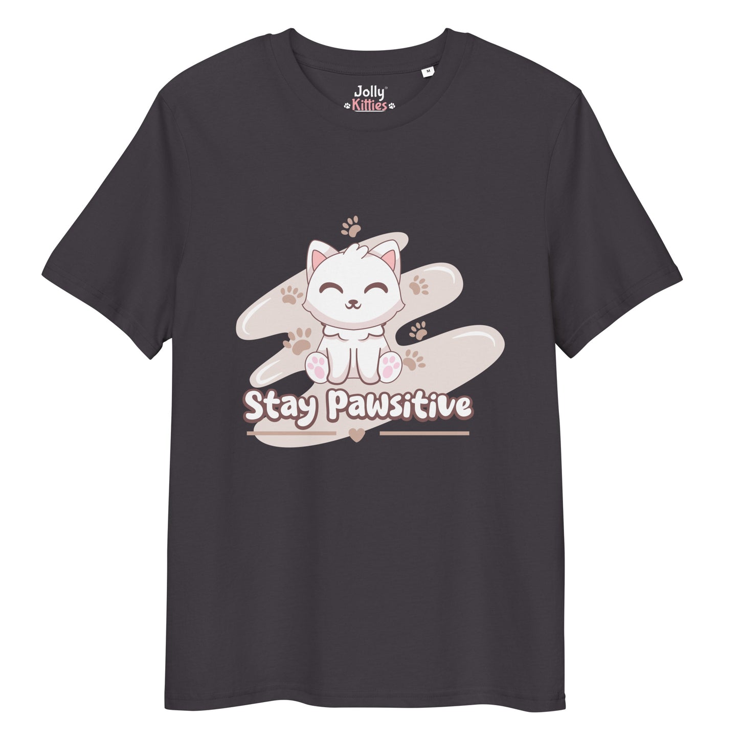 Cute Cat T-Shirt – Stay Pawsitive (Pink Splash) - JollyKitties
