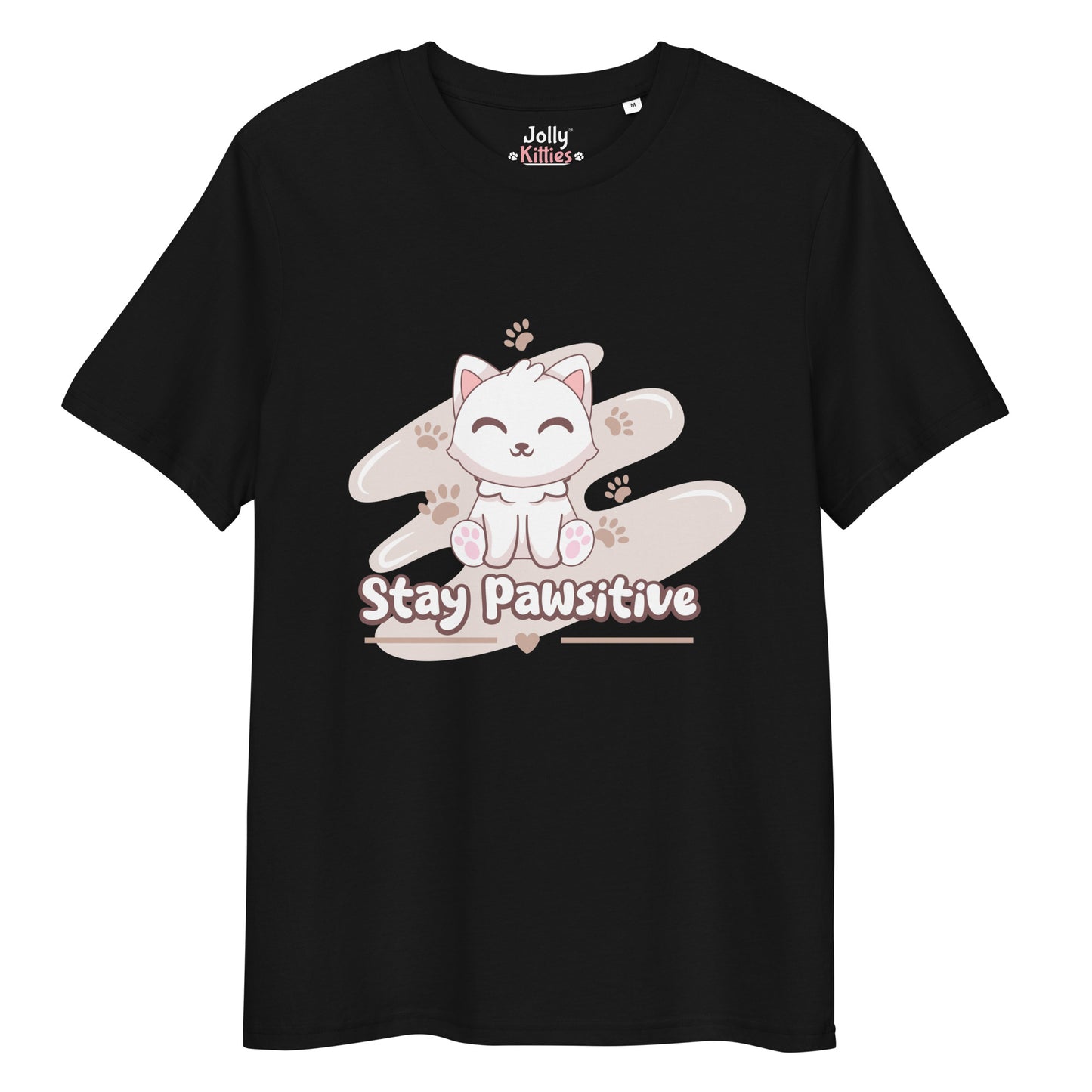 Cute Cat T-Shirt – Stay Pawsitive (Pink Splash) - JollyKitties