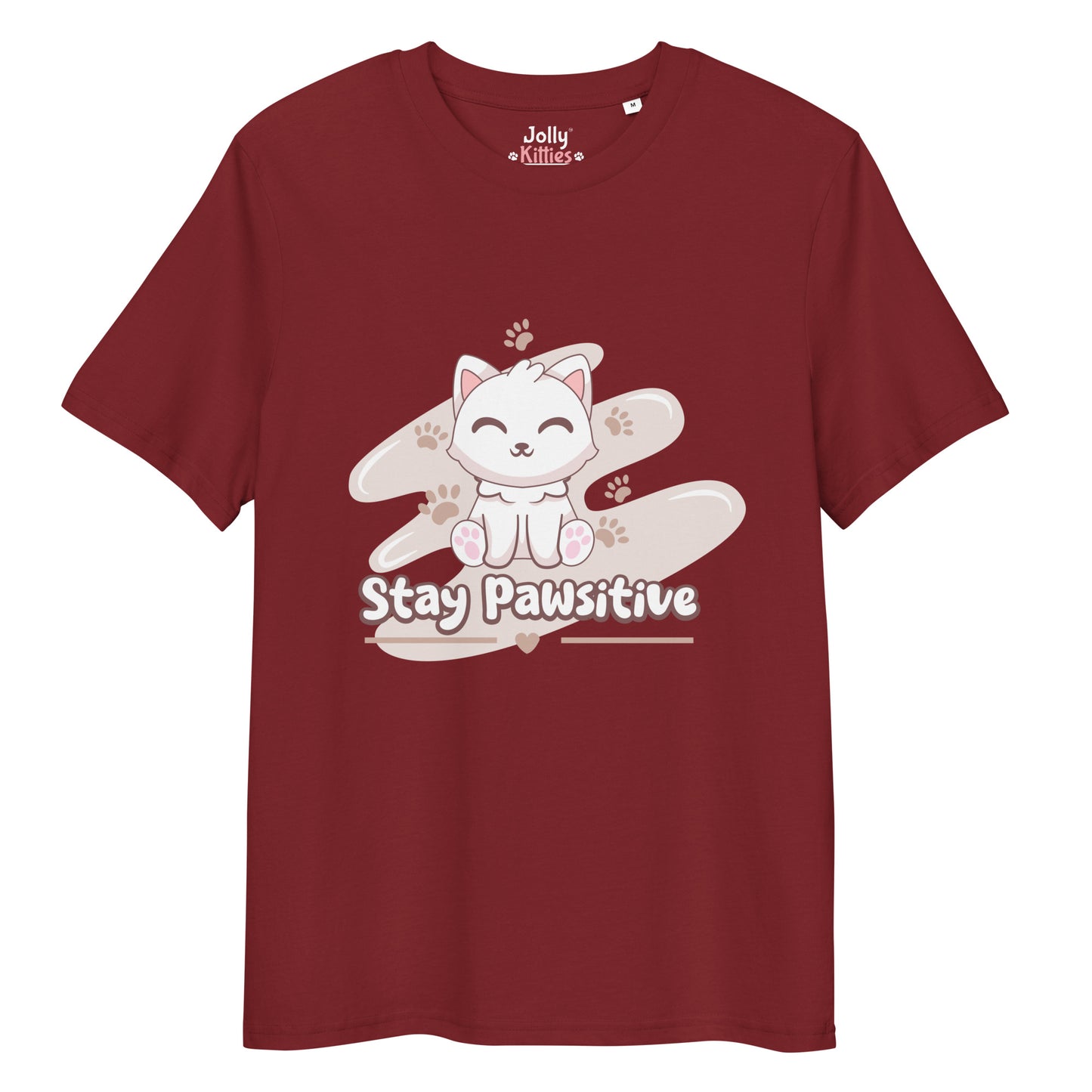 Cute Cat T-Shirt – Stay Pawsitive (Pink Splash) - JollyKitties