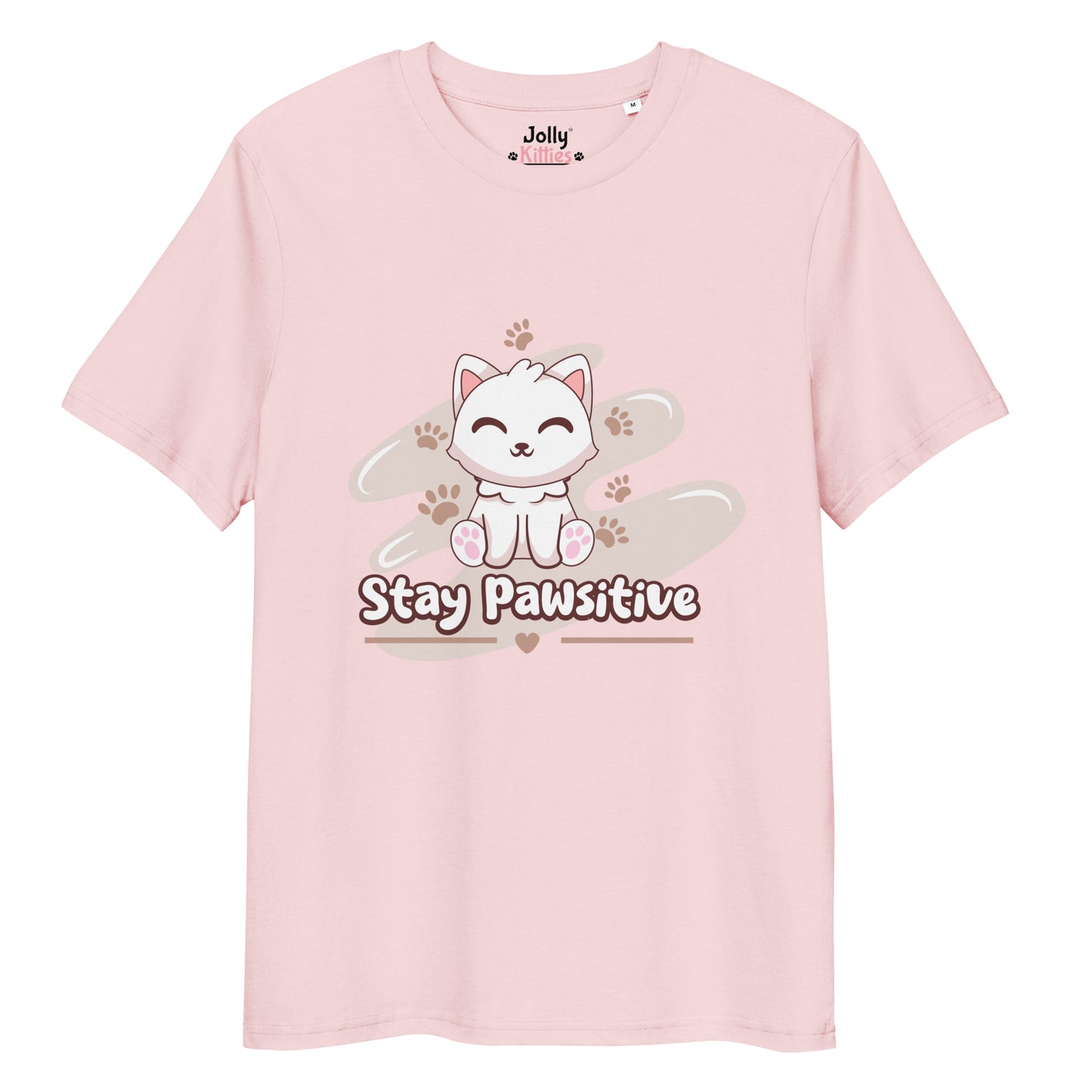 Cute Cat T-Shirt – Stay Pawsitive (Pink Splash) - JollyKitties