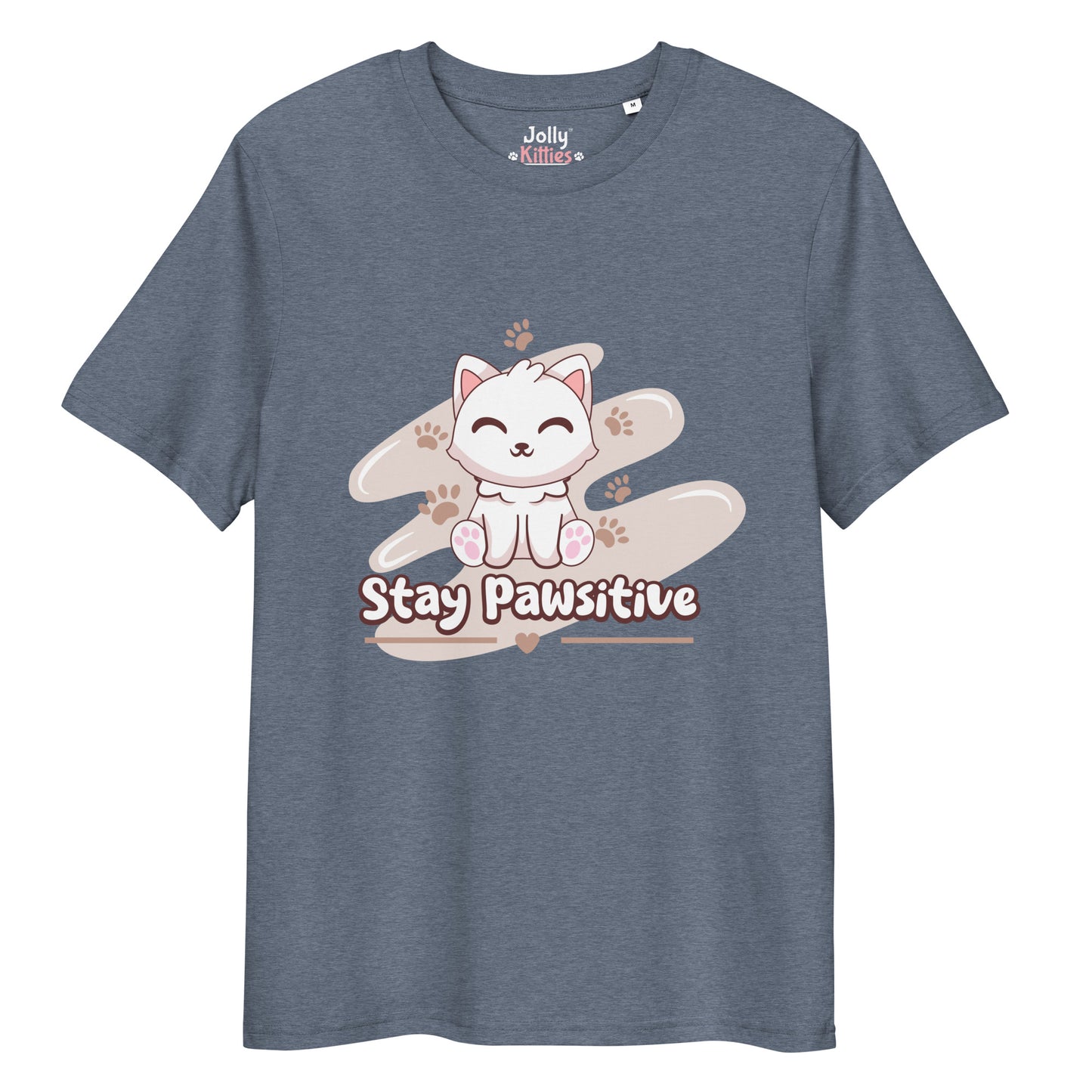 Cute Cat T-Shirt – Stay Pawsitive (Pink Splash) - JollyKitties