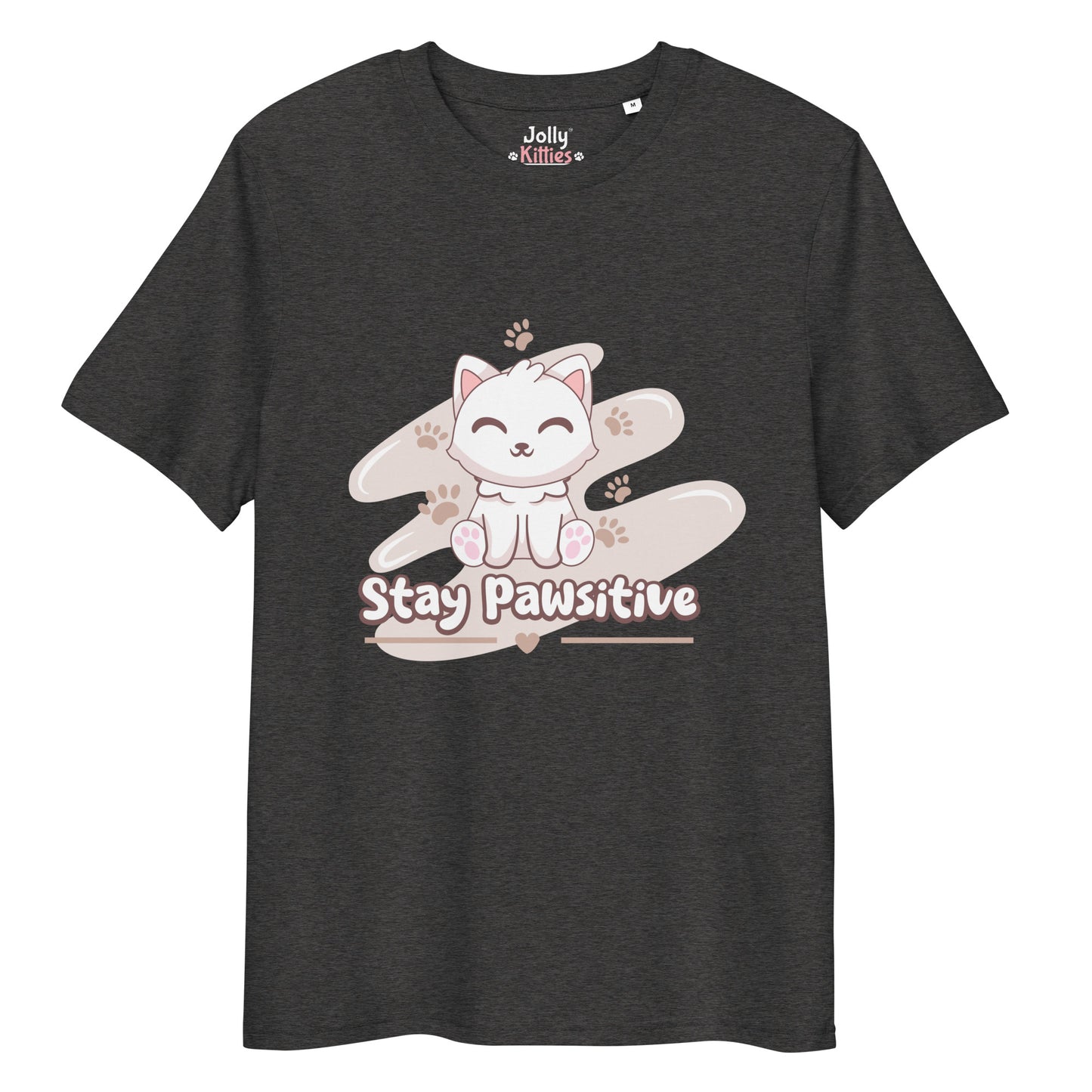 Cute Cat T-Shirt – Stay Pawsitive (Pink Splash) - JollyKitties