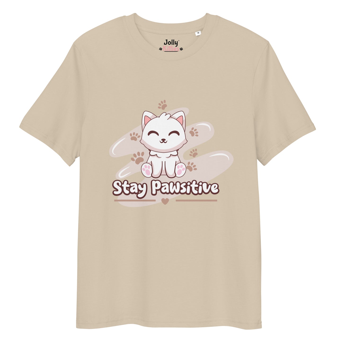 Cute Cat T-Shirt – Stay Pawsitive (Pink Splash) - JollyKitties